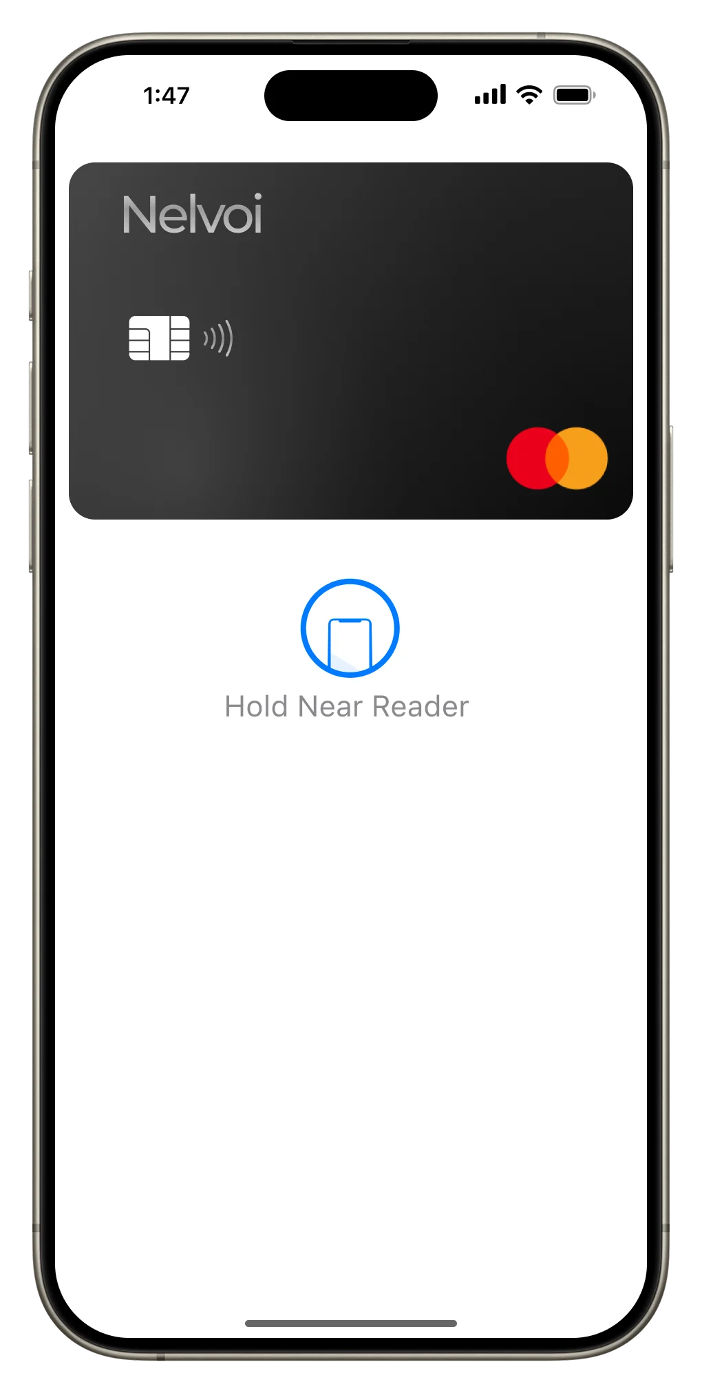 NELVOI virtual card added to Apple Pay on an iPhone