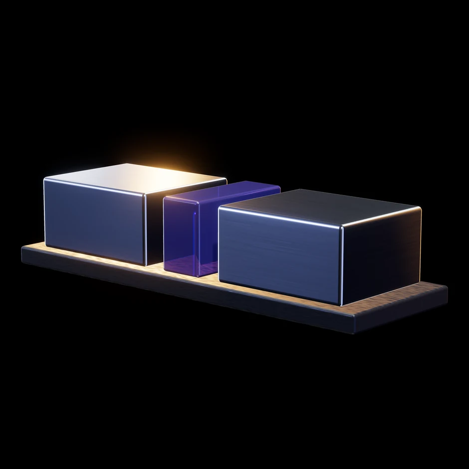 Abstract render: a solid metal bar with exactly one violet notch cut into it
